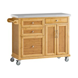 Wohnli Möbelsuche - Küchenwagen aus Bambus mit Edelstahlarbeitsplatte Natur