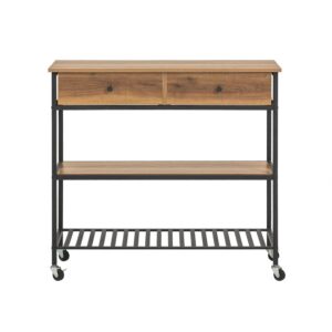 Wohnli Möbelsuche - Küchenwagen mit 2 Schubladen und 2 Ablagen Holz Metall Vintagebraun