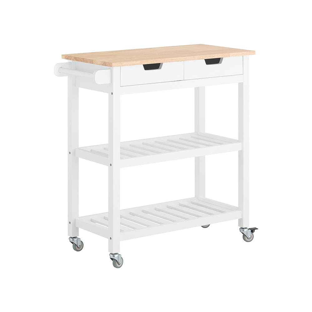 Wohnli Möbelsuche - Küchenwagen mit 2 Schubladen und 2 Ablagen Holz Weiß