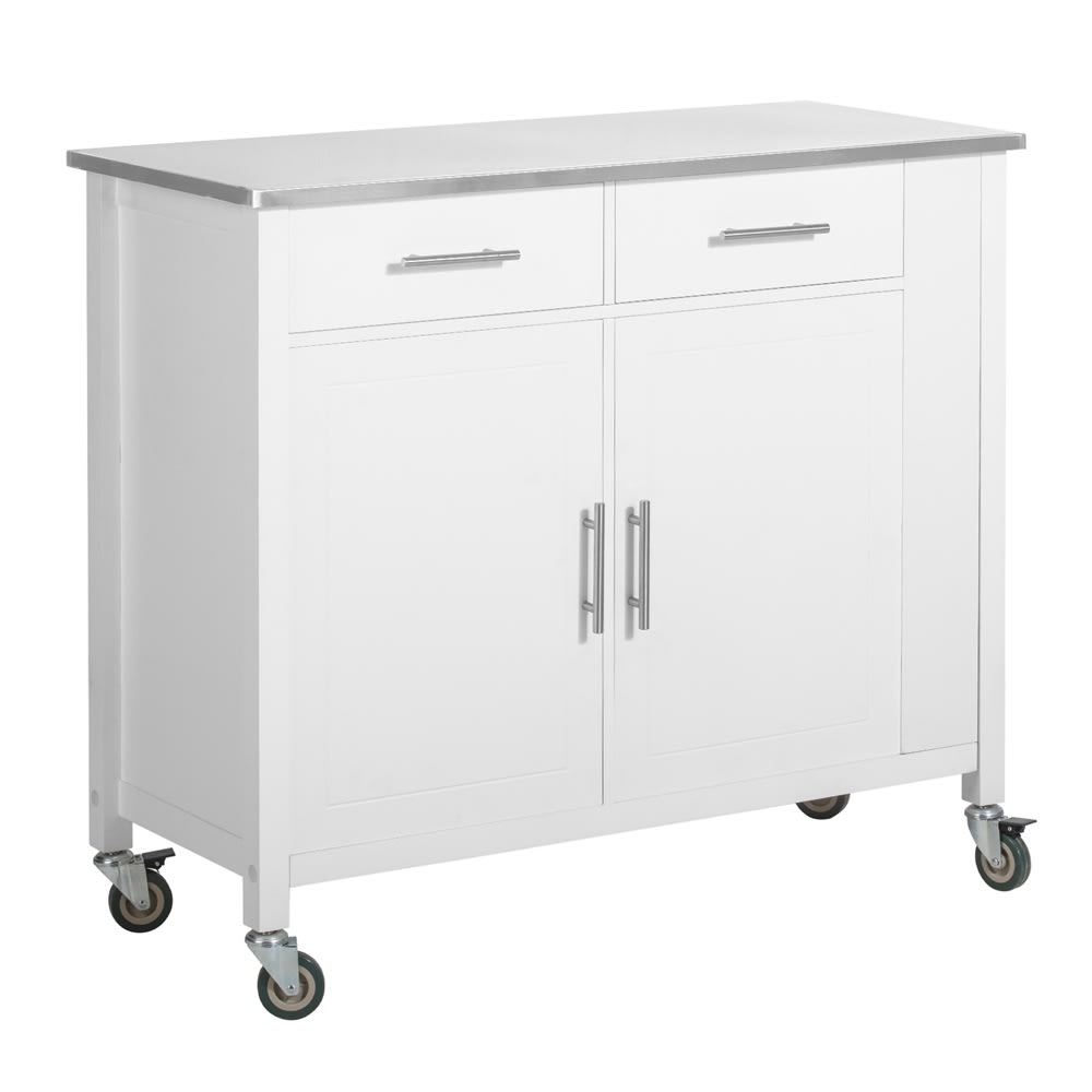 wohnli-moebel-suche-Kuechenwagen-mit-Edelstahlplatte-auf-Rollen-Holz-Metall-Weiss Wohnli Möbelsuche - Küchenwagen mit Edelstahlplatte auf Rollen Holz Metall Weiß