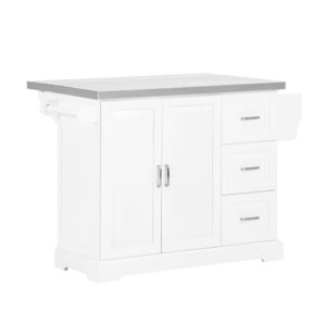 wohnli-moebel-suche-Kuechenwagen-mit-Edelstahlplatte-und-4-Rollen-Holz-Weiss Wohnli Möbelsuche - Küchenwagen mit Edelstahlplatte und 4 Rollen Holz Weiß