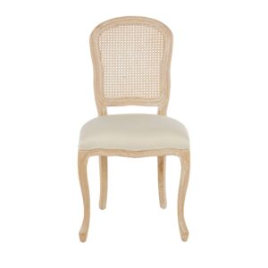 Wohnli Möbelsuche - Leinenfarbener Stuhl mit Rattan-Geflecht