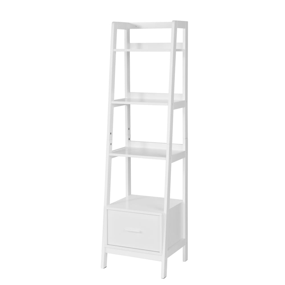 wohnli-moebel-suche-Leiterregal-mit-Ablagen-und-Schublade-MDF-Weiss Wohnli Möbelsuche - Leiterregal mit Ablagen und Schublade MDF Weiß
