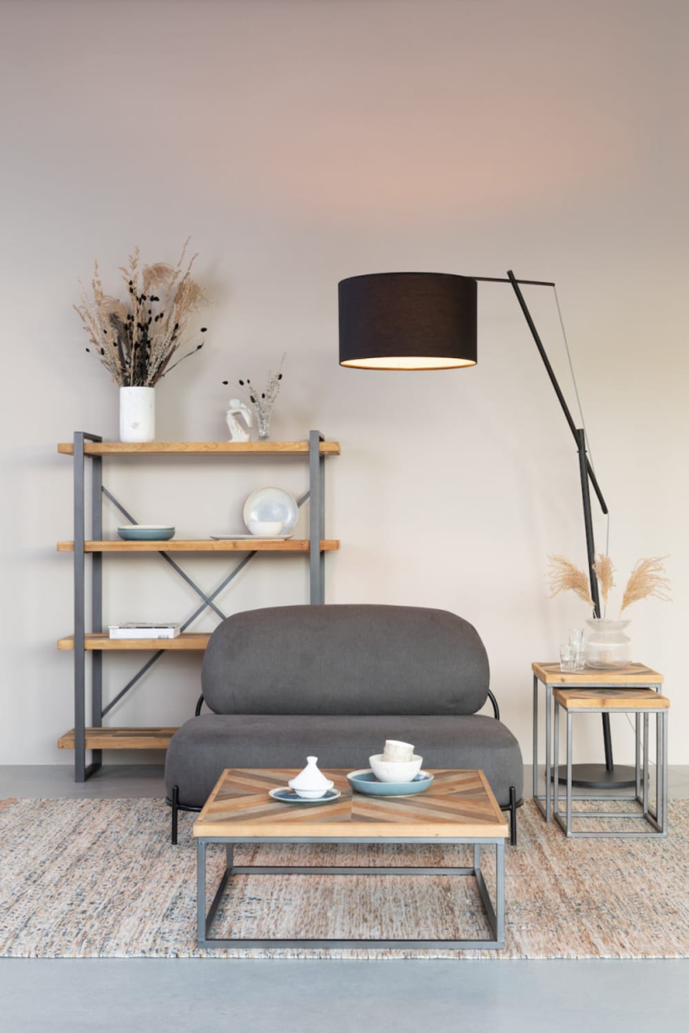 Kleines Sofa aus grauem Polyestergewebe 0x77x71cm Stoff Grau White label Sofas und Sessel Sofas 2-Sitzer-Sofas & 3-Sitzer-Sofas