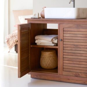 Waschtischunterschrank aus massivem Akazie 90 cm 90x78x45cm Holz Beige Tikamoon Möbel Badezimmermöbel Badezimmerschränke