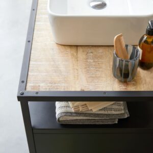 Waschtischunterschrank aus massivem Mangoholz und Metall 95 cm 95x80x55cm Metall Schwarz Tikamoon Möbel Badezimmermöbel Badezimmerschränke