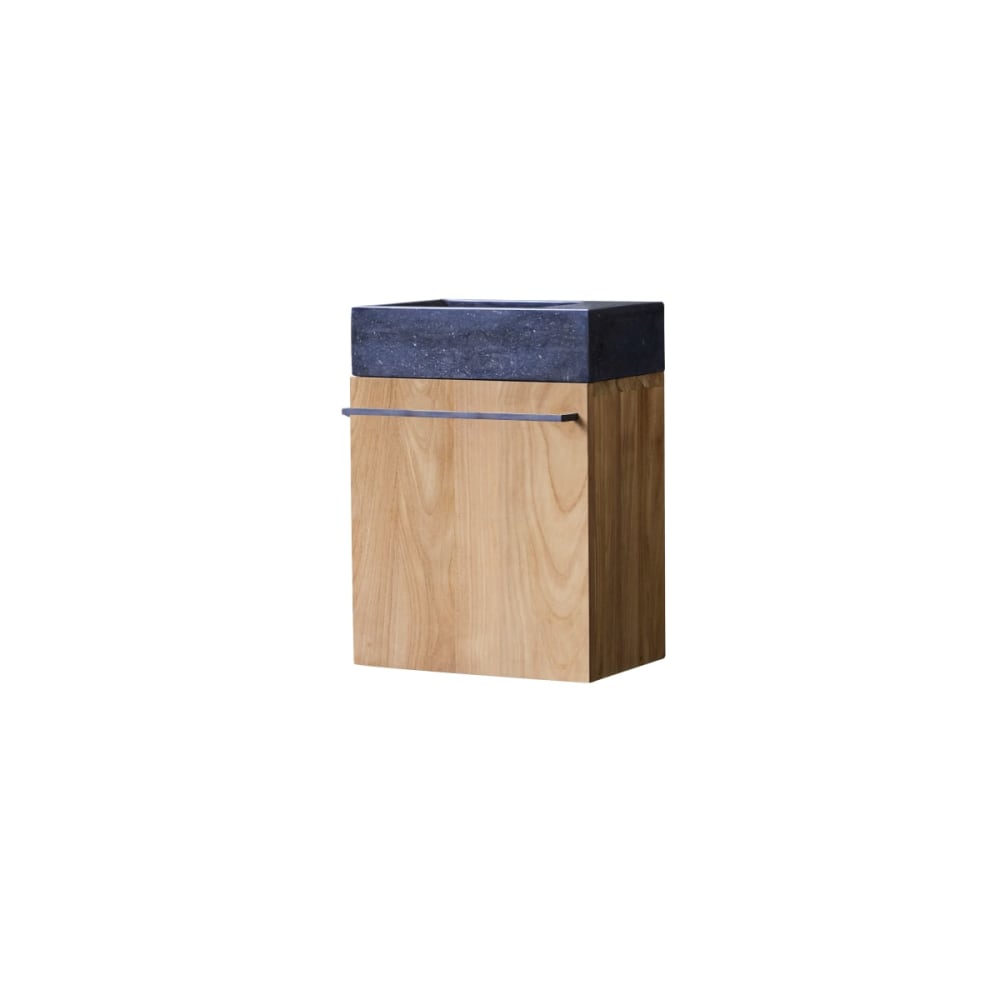 Wohnli Möbelsuche - Badunterschrank massivem Teakholz mit Marmor Waschbecken black