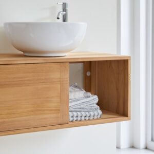 Badschrank aus massivem Teakholz 140 140x35x40cm Holz Braun Tikamoon Möbel Badezimmermöbel Waschtische