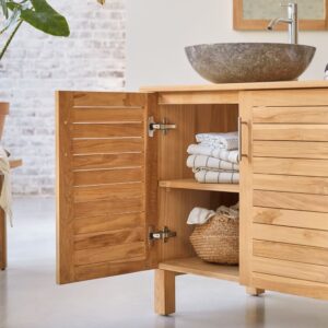 Waschtischunterschrank aus massivem Teakholz 85 cm 85x75x55cm Holz Beige Tikamoon Möbel Badezimmermöbel Badezimmerschränke