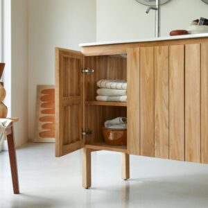 Badezimmermöbel aus massivem Teakholz und Keramik 120 cm 121x90x46cm Holz Beige Tikamoon Möbel Badezimmermöbel Badezimmerschränke