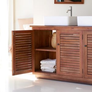Waschtischunterschrank aus massiver Akazie 130 cm 132x78x45cm Holz Beige Tikamoon Möbel Badezimmermöbel Badezimmerschränke