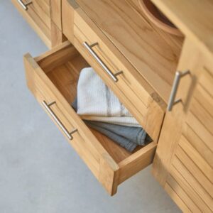 Waschtischunterschrank aus massivem Teakholz 165 cm 165x75x55cm Holz Beige Tikamoon Möbel Badezimmermöbel Waschtische