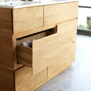 Badezimmermöbel aus massiver Eiche und Keramik 120 cm 122x92x47cm Holz Beige Tikamoon Möbel Badezimmermöbel Waschtische