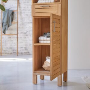 Hochschrank aus massivem Teakholz 40x180x35cm Holz Beige Tikamoon Möbel Badezimmermöbel Bad-Hochschränke