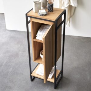 wohnli-moebel-suche-M20026383-1 Badschrank aus Teak 44 cm Massivholz und Metall kombinierbar 40x110x30cm Holz Beige Tikamoon Möbel Badezimmermöbel Bad-Hochschränke