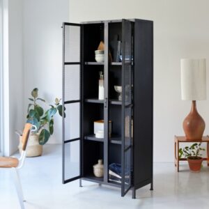 wohnli-moebel-suche-M20026391-1 Geschirrschrank aus Metall 70x175x35cm Metall Schwarz Tikamoon Möbel Esszimmermöbel Vitrine und Vitrinenschrank