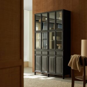 wohnli-moebel-suche-M20026395-1 Geschirrschrank aus Mindi 120x210x41cm Holz Schwarz Tikamoon Möbel Esszimmermöbel Vitrine und Vitrinenschrank