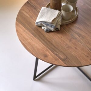 Couchtisch aus Akazienholz mit Metallfüßen rund 80 cm 80x45x80cm Holz Beige Tikamoon Möbel Wohnzimmermöbel Couchtische