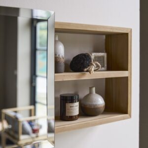 Spiegelschrank aus massivem Teak 90x40x15cm Holz Beige Tikamoon Möbel Badezimmermöbel Badezimmerschränke