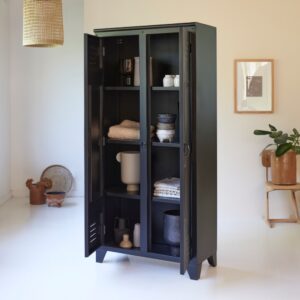 wohnli-moebel-suche-M20026439-1 Esszimmerschrank aus Metall 85x180x40cm Metall Schwarz Tikamoon Möbel Schlafzimmermöbel Kommoden