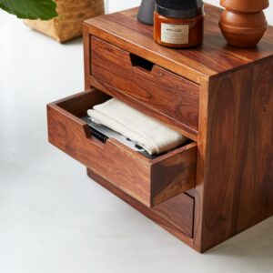 Würfel aus massivem Palisanderholz mit 3 Schubkästen 42x42x32cm Holz Braun Tikamoon Möbel Wohnzimmermöbel Beistelltische