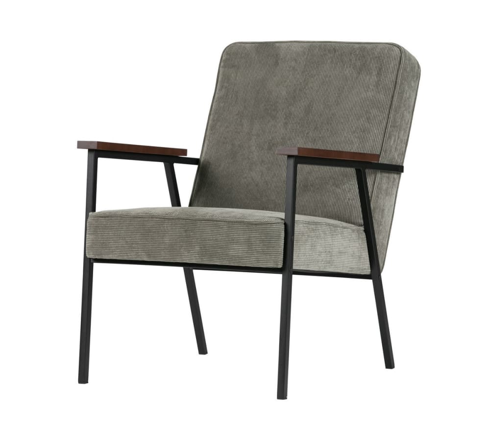 Wohnli Möbelsuche - Kompakter Sessel aus grauem Kotelettsamt