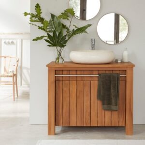 wohnli-moebel-suche-M20027706-1 Waschtischunterschrank aus massivem Teakholz 102 cm 103x82x102cm Holz Beige BERAH GETAH Möbel Badezimmermöbel Waschtische