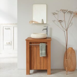 Waschtischunterschrank aus massivem Teakholz 60 cm 61x82x60cm Holz Beige BERAH GETAH Möbel Badezimmermöbel Waschtische