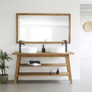 Badezimmermöbel aus massivem Teakholz 2 Bretter 150 cm 150x76x150cm Holz Beige BERAH GETAH Möbel Badezimmermöbel Waschtische