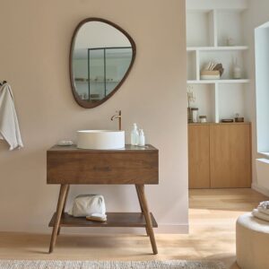 Waschtischunterschrank mit Doppelablage und 1 Schublade aus Mindiholz 80x75x80cm Holz Braun BERAH GETAH Möbel Badezimmermöbel Waschtische