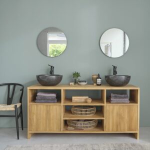 Waschtischunterschrank aus massivem Teakholz 160 cm 160x75x160cm Holz Beige BERAH GETAH Möbel Badezimmermöbel Waschtische