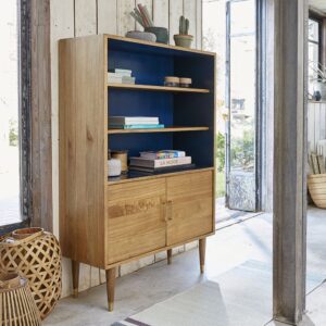 Bücherregal aus massivem Mindi-Holz 85 cm 84x147x84cm Holz Beige BERAH GETAH Möbel Wohnzimmermöbel Bücherregale