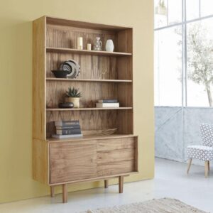 wohnli-moebel-suche-M20027885-1 Bücherregal aus massivem Mindi 120 cm 120x205x120cm Holz Beige BERAH GETAH Möbel Wohnzimmermöbel Bücherregale