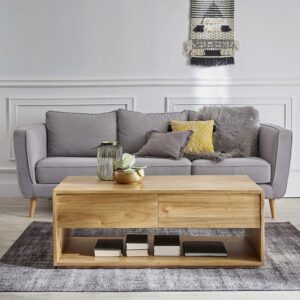 Couchtisch aus massivem Mindi-Holz 120 cm 120x45x120cm Holz Beige BERAH GETAH Möbel Wohnzimmermöbel Couchtische