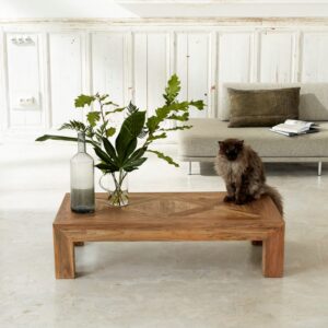 Couchtisch aus recyceltem massivem Teakholz 120 cm 120x30x120cm Holz Beige BERAH GETAH Möbel Wohnzimmermöbel Couchtische