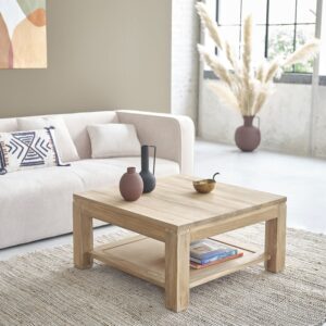 Couchtisch aus massivem Teakholz 80 cm 80x40x80cm Holz Beige BERAH GETAH Möbel Wohnzimmermöbel Couchtische