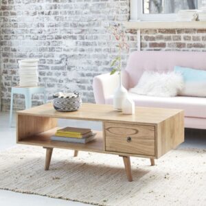 Couchtisch aus massivem Mindi-Holz 120 cm 120x45x120cm Holz Beige BERAH GETAH Möbel Wohnzimmermöbel Couchtische