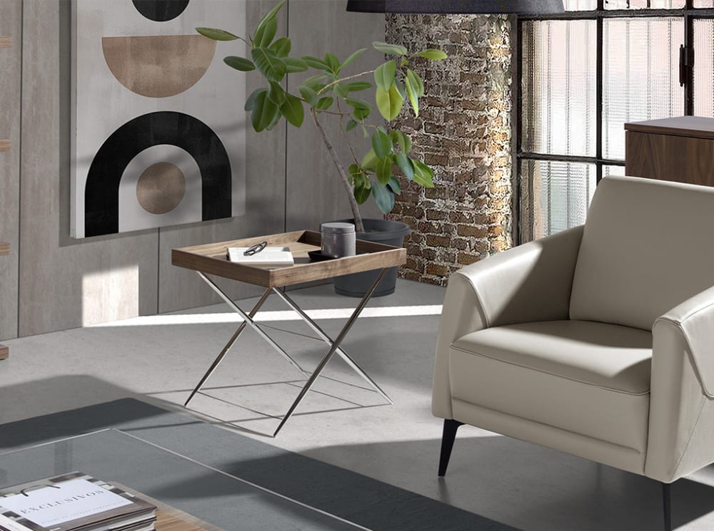 wohnli-moebel-suche-M20028021-1 Ecktisch mit Tablett in Walnussholz 48x51x61cm Holz Braun Angel Cerda Möbel Wohnzimmermöbel Couchtische