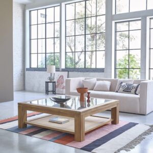 Couchtisch aus massivem Teakholz 120 cm 120x40x120cm Holz Beige BERAH GETAH Möbel Wohnzimmermöbel Couchtische