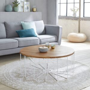 Couchtisch aus massivem Teakholz und Metall Ø 100 cm 100x40x100cm Holz Beige BERAH GETAH Möbel Wohnzimmermöbel Couchtische