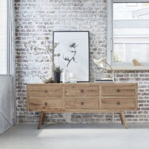 Skandinavische Kommode 6 Schubladen in Mindy 200x84x50cm Holz Beige BERAH GETAH Möbel Schlafzimmermöbel Kommoden