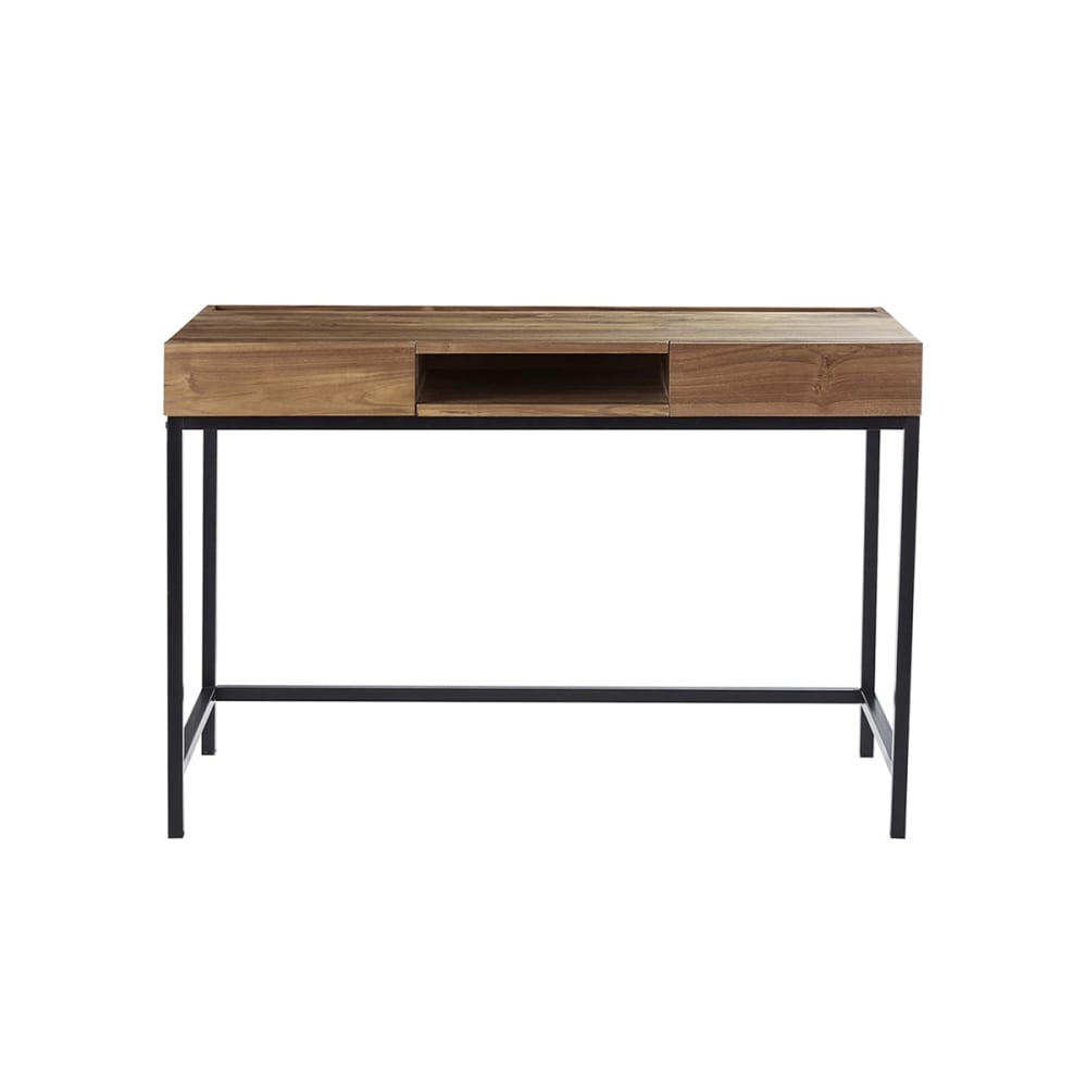 Wohnli Möbelsuche - Schreibtisch mit 2 Schubladen und 1 Nische aus Holz und Metall