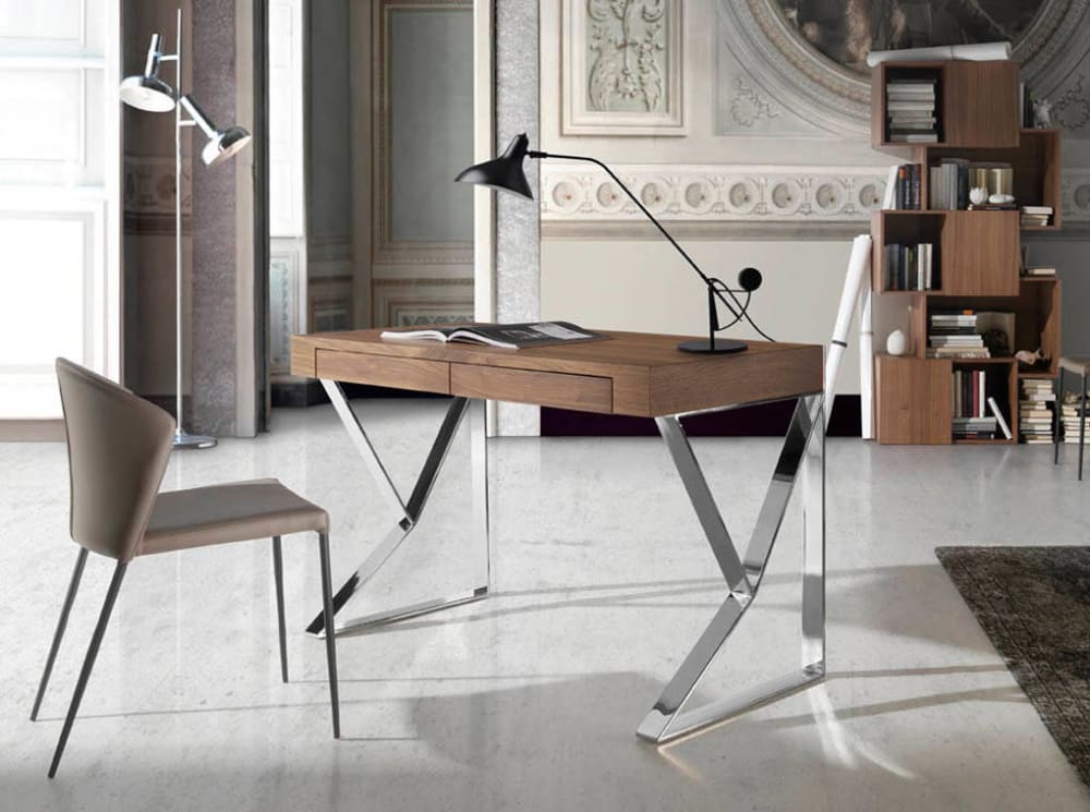 Bürotisch aus Walnussholz und Stahl 61x76x120cm Holz Braun Angel Cerda Möbel Büromöbel Schreibtische