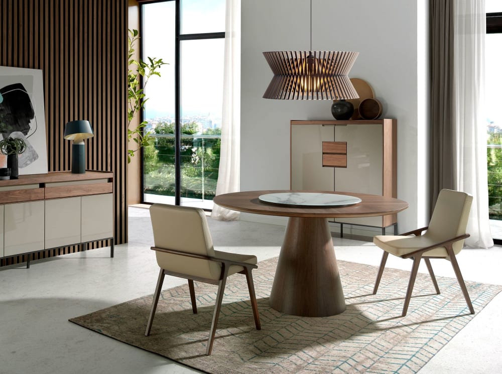 wohnli-moebel-suche-M20028356-1 Runder Esstisch aus Walnussholz 135x75x135cm Holz Braun Angel Cerda Möbel Esszimmermöbel Esstische