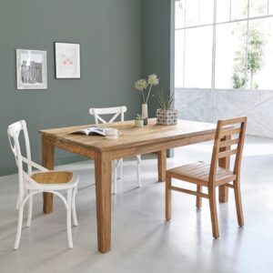 wohnli-moebel-suche-M20028364-1 Ausziehbarer Esstisch für 12 Personen aus recyceltem Teakholz 160x77x100cm Holz Beige BERAH GETAH Möbel Esszimmermöbel Esstische