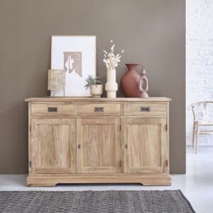 wohnli-moebel-suche-M20028963-1 Sideboard aus Teakholz 3 Türen 3 Schubladen 150x90x50cm Holz Beige BERAH GETAH Möbel Esszimmermöbel Sideboards, Highboards & niedrige Anrichten