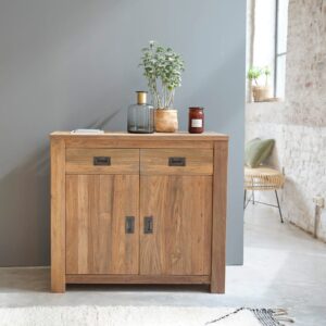 Buffet aus massivem recyceltem Teakholz 100 cm 100x90x100cm Holz Beige BERAH GETAH Möbel Esszimmermöbel Sideboards, Highboards & niedrige Anrichten