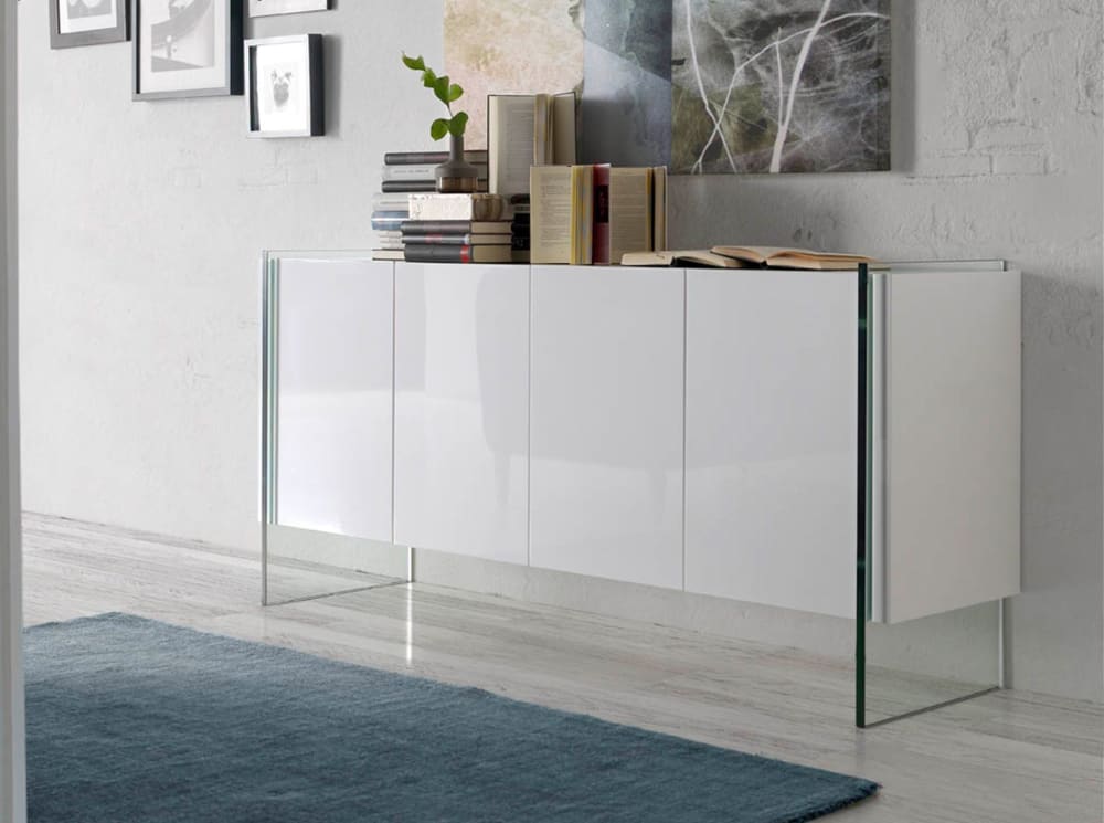 wohnli-moebel-suche-M20028991-1 Weißes Sideboard mit Glasseiten 43x77x170cm Holz Weiß Angel Cerda Möbel Esszimmermöbel Sideboards, Highboards & niedrige Anrichten