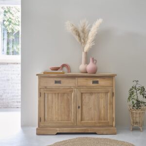 wohnli-moebel-suche-M20028992-1 Sideboard aus Teakholz, 2 Türen, 2 Schubladen 120x90x50cm Holz Beige BERAH GETAH Möbel Esszimmermöbel Sideboards, Highboards & niedrige Anrichten