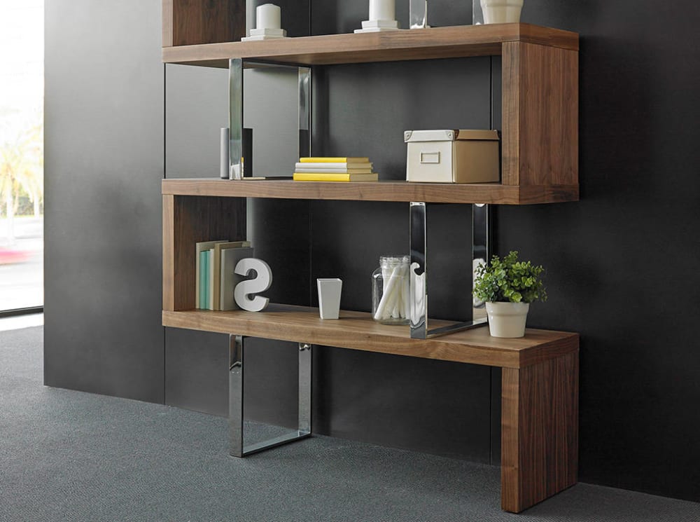 wohnli-moebel-suche-M20029009-1 Regale aus Nussbaum und Stahl 30x170x130cm Holz Braun Angel Cerda Möbel Wohnzimmermöbel Regale